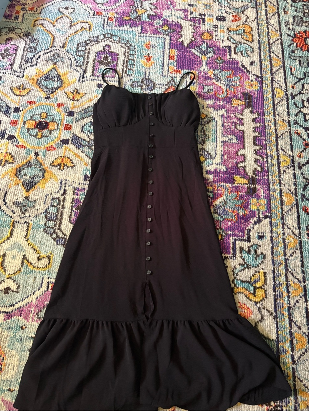 No Boundaries Black Button-Front Midi Dress with Spaghetti Straps
